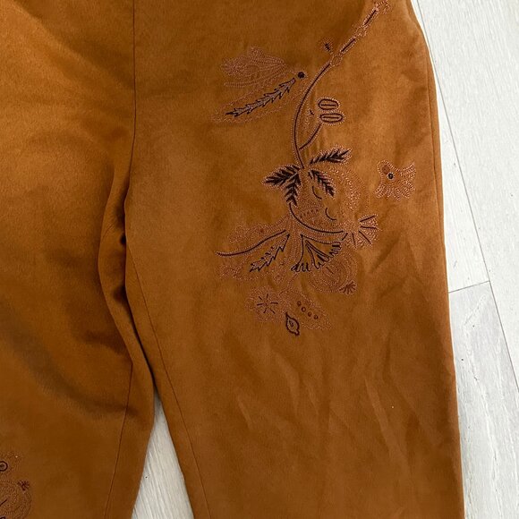 VTG Donna Morgan Womens 2 Piece Golden Faux Suede Embroidered Pant Suit SZ 12 - Picture 5 of 11